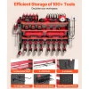 VEVOR Power Tool Organizer with Charging Station, 4-Layer Drill Storage Rack with 8 Drill Holders & Side Pegboard, Garage Tool Organizer Built in 8 Outlet Power Strips for Garage, Workbench, Workshop