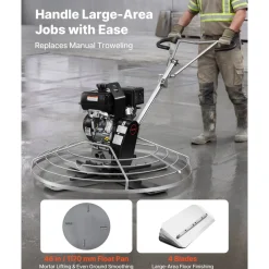 VEVOR Power Trowel, 38 inch Concrete Finishing Machine with Float Pan, 7HP Kohler Engine, 4 Blades, Adjustable Pitch, Gas-Powered Walk-Behind Cement Surface Finisher for Smooth Floors, Construction