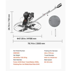 VEVOR Power Trowel, 38 inch Concrete Finishing Machine with Float Pan, 7HP Kohler Engine, 4 Blades, Adjustable Pitch, Gas-Powered Walk-Behind Cement Surface Finisher for Smooth Floors, Construction
