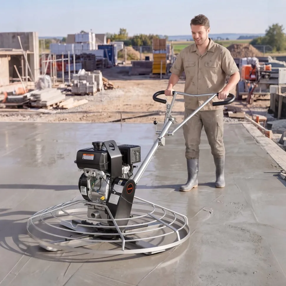 VEVOR Power Trowel, 38 inch Concrete Finishing Machine with Float Pan, 7HP Kohler Engine, 4 Blades, Adjustable Pitch, Gas-Powered Walk-Behind Cement Surface Finisher for Smooth Floors, Construction
