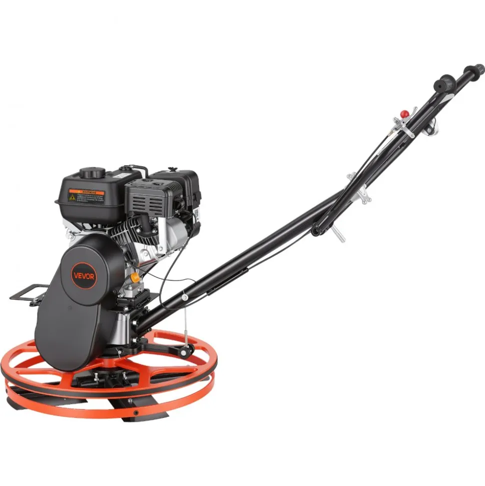 VEVOR Power Trowel, 24 inch Concrete Finishing Machine with Float Pan, 5.5HP Engine, 4 Blades, Adjustable Pitch, Gas-Powered Walk-Behind Cement Surface Finisher for Smooth Floors, Construction Use