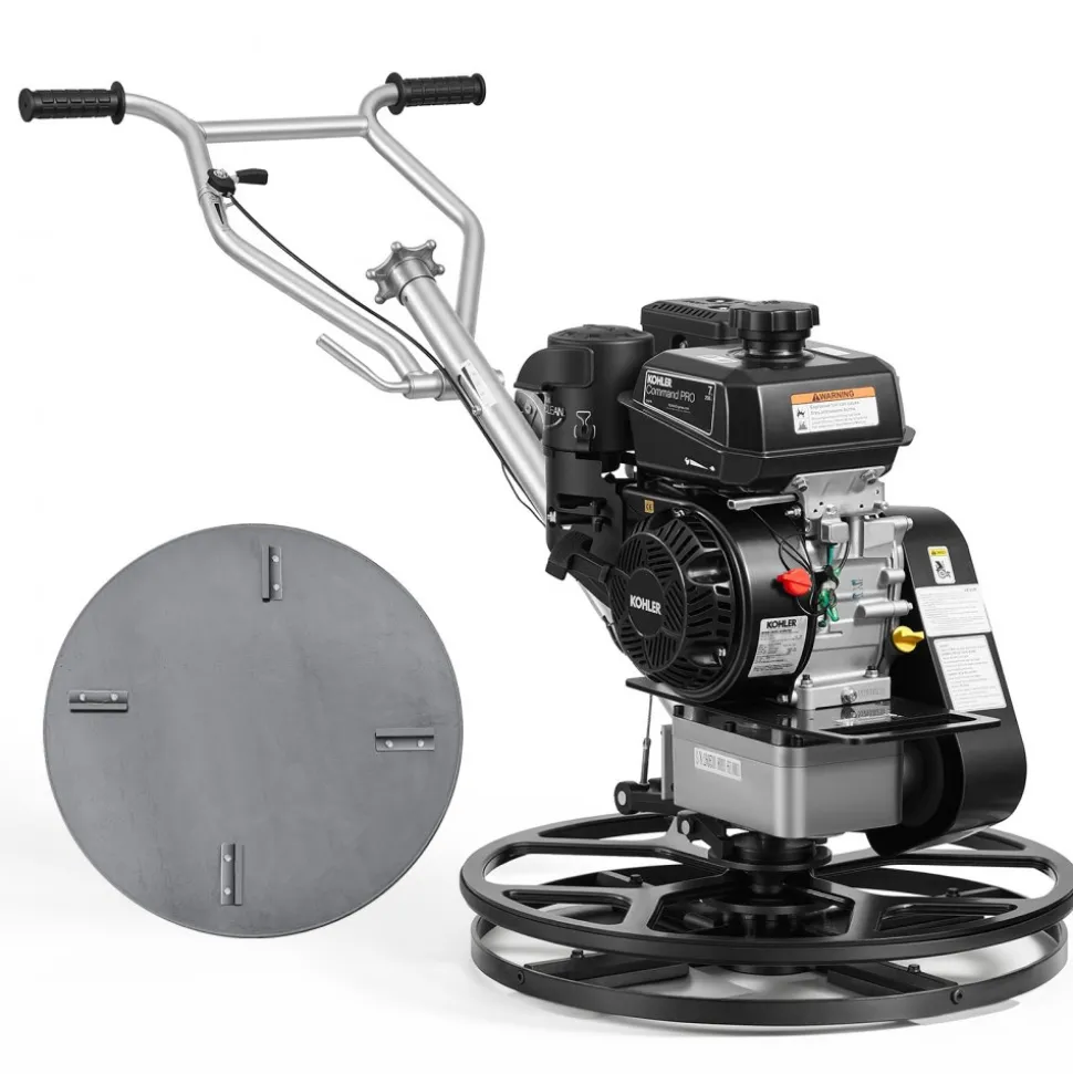VEVOR Power Trowel, 24 inch Concrete Finishing Machine with Float Pan, 7HP Kohler Engine, 4 Blades, Adjustable Pitch, Gas-Powered Walk-Behind Cement Surface Finisher for Smooth Floors, Construction