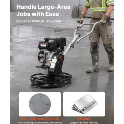VEVOR Power Trowel, 24 inch Concrete Finishing Machine with Float Pan, 7HP Kohler Engine, 4 Blades, Adjustable Pitch, Gas-Powered Walk-Behind Cement Surface Finisher for Smooth Floors, Construction