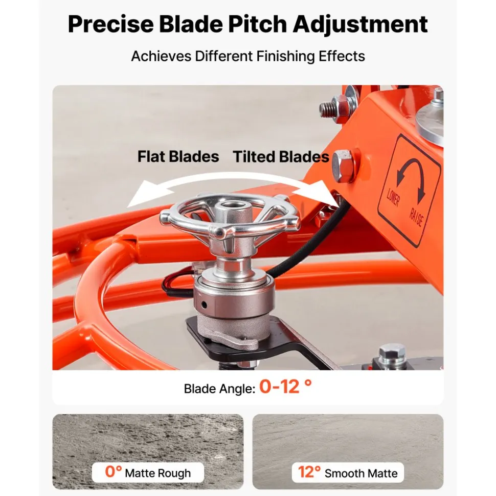 VEVOR Power Trowel, 28.3 inch Trowel Diameter Concrete Finishing Machine, 4 Blades, Adjustable 0-12° Pitch, Gas-Powered Walk-Behind Cement Surface Finisher for Smooth Floors, Bridge Construction
