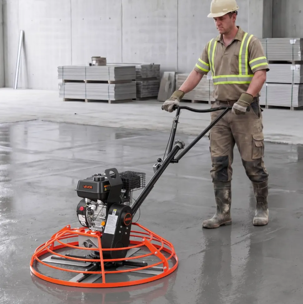 VEVOR Power Trowel, 34.8 inch Trowel Diameter Concrete Finishing Machine, 5.5HP Engine, 4 Blades, Adjustable Pitch, Gas-Powered Walk-Behind Cement Surface Finisher for Smooth Floors, Construction