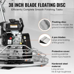 VEVOR Power Trowel, 38” Walk-Behind Cement Trowel with Float Pan, 6HP Gas-Powered Smooth Concrete Surface Finisher, Heavy Duty Commercial Screed Concrete Cement with Finishing Blade, Orange