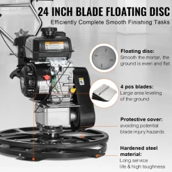 VEVOR Power Trowel, 46” Walk-Behind Cement Trowel with Float Pan, 14HP Gas-Powered Smooth Concrete Surface Finisher, Heavy Duty Commercial Screed Concrete Cement with Finishing Blade, Orange