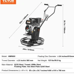 VEVOR Power Trowel, 46” Walk-Behind Cement Trowel with Float Pan, 14HP Gas-Powered Smooth Concrete Surface Finisher, Heavy Duty Commercial Screed Concrete Cement with Finishing Blade, Orange