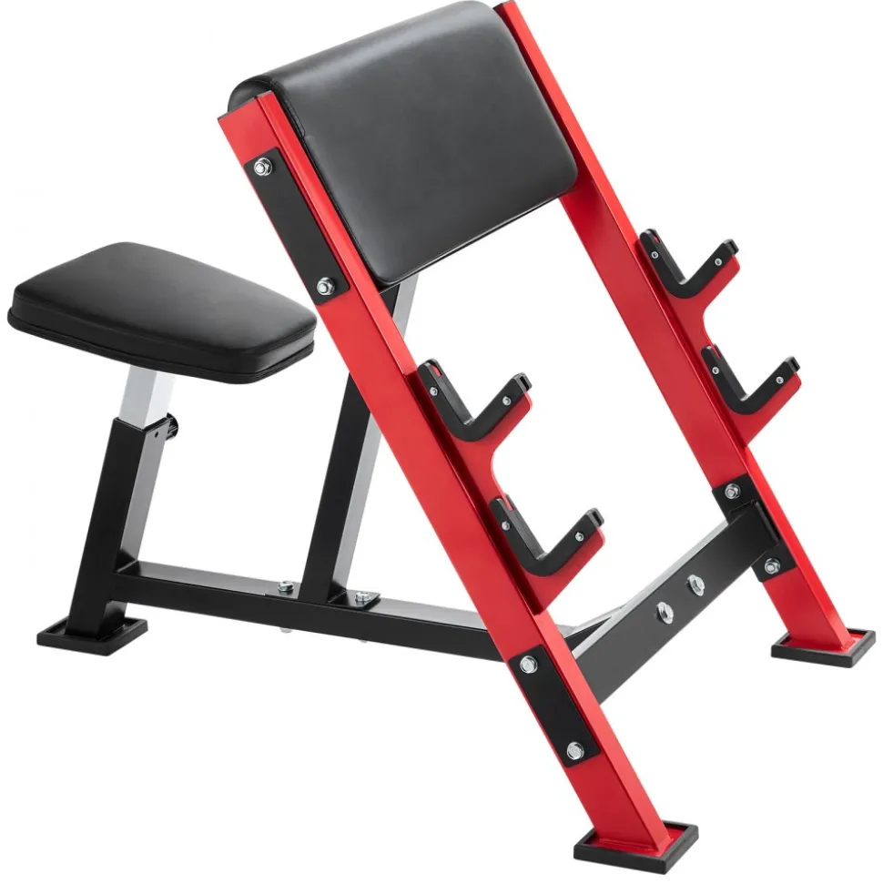 VEVOR Preacher Curl Bench, Strength Training Benches, Max load 660 LBS Home Gym Fitness Equipment, Seated Arm Isolated Barbell Dumbbell Bicep Station, Adjustable Weight Bench with Bar Holders