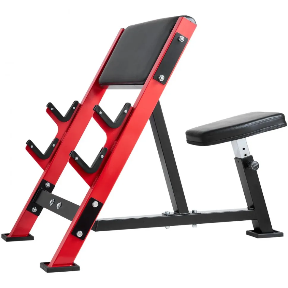 VEVOR Preacher Curl Bench, Strength Training Benches, Max load 660 LBS Home Gym Fitness Equipment, Seated Arm Isolated Barbell Dumbbell Bicep Station, Adjustable Weight Bench with Bar Holders