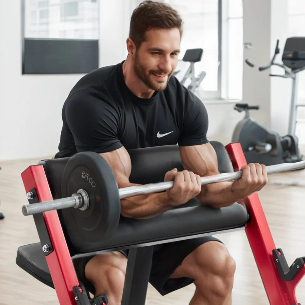 VEVOR Preacher Curl Bench, Strength Training Benches, Max load 660 LBS Home Gym Fitness Equipment, Seated Arm Isolated Barbell Dumbbell Bicep Station, Adjustable Weight Bench with Bar Holders