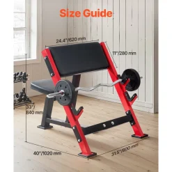 VEVOR Preacher Curl Bench, Strength Training Benches, Max load 660 LBS Home Gym Fitness Equipment, Seated Arm Isolated Barbell Dumbbell Bicep Station, Adjustable Weight Bench with Bar Holders