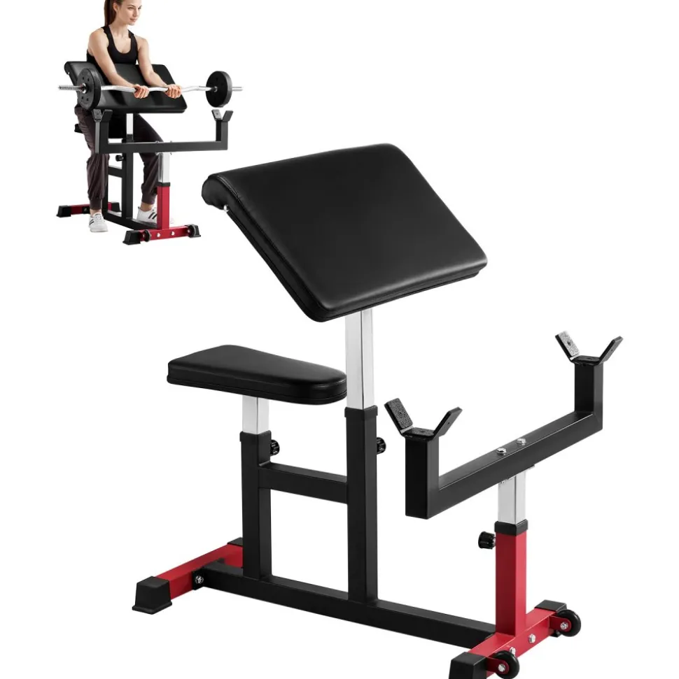 VEVOR Preacher Curl Bench, Strength Training Biceps Machine, Max load 440 LBS Home Gym Equipment, Seated Arm Isolated Barbell Dumbbell Bicep Station, Adjustable Weight Benches for Home Gym