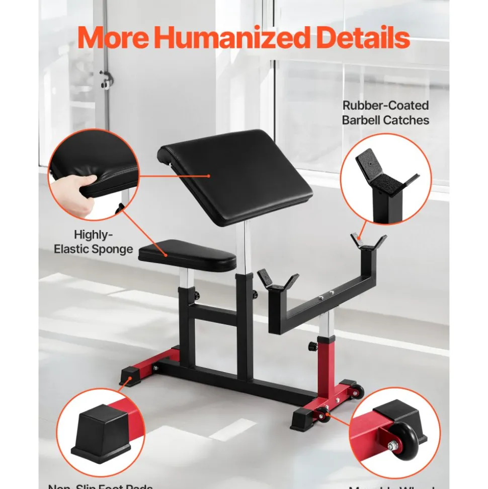 VEVOR Preacher Curl Bench, Strength Training Biceps Machine, Max load 440 LBS Home Gym Equipment, Seated Arm Isolated Barbell Dumbbell Bicep Station, Adjustable Weight Benches for Home Gym