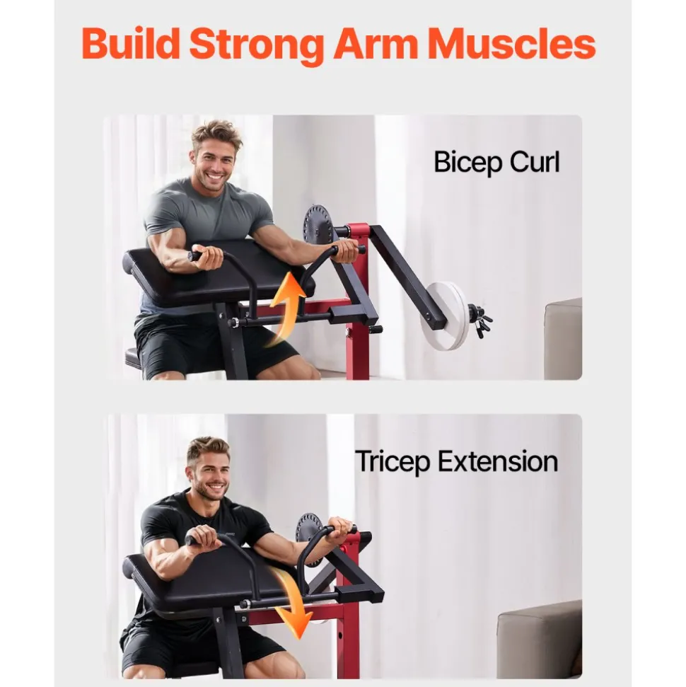 VEVOR Preacher Curl Machine, 2 in 1 Bicep Curl Machine and Triceps Extension Machine, Seated Arm Isolated Bicep Station, Strength Training Workout Weight Bench, Exercise Equipment for Home Gym