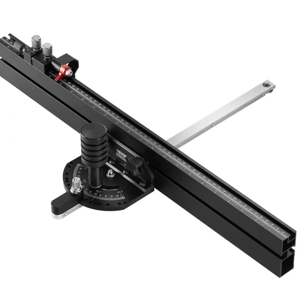 VEVOR Precision Miter Gauge, Standard Slot 3/4'' x 3/8'', Aluminum Alloy Table Saw Miter Gauge with 24 in Grating 15 Angle Stops Adjustable Spring Loaded Plunger and Removable Disc, for Woodworking