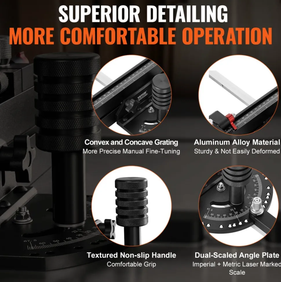 VEVOR Precision Miter Gauge, Standard Slot 3/4'' x 3/8'', Aluminum Alloy Table Saw Miter Gauge with 24 in Grating 15 Angle Stops Adjustable Spring Loaded Plunger and Removable Disc, for Woodworking