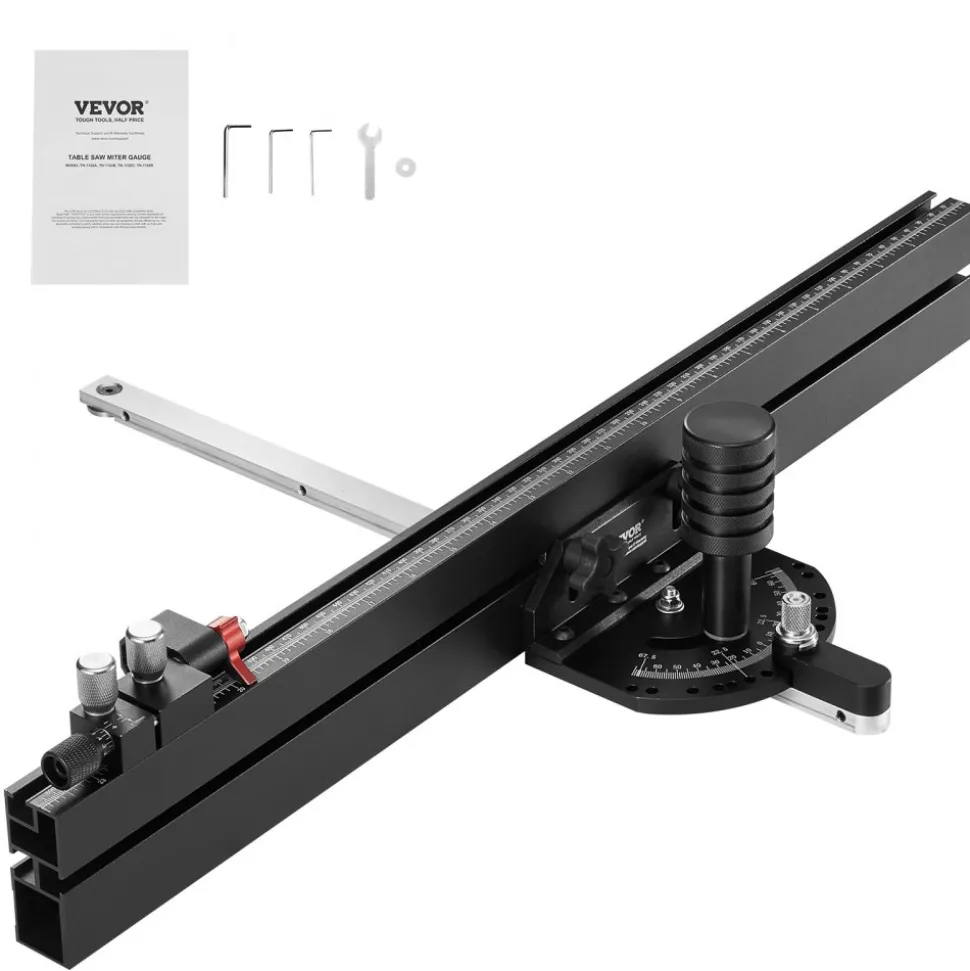 VEVOR Precision Miter Gauge, Standard Slot 3/4'' x 3/8'', Aluminum Alloy Table Saw Miter Gauge with 24 in Grating 15 Angle Stops Adjustable Spring Loaded Plunger and Removable Disc, for Woodworking