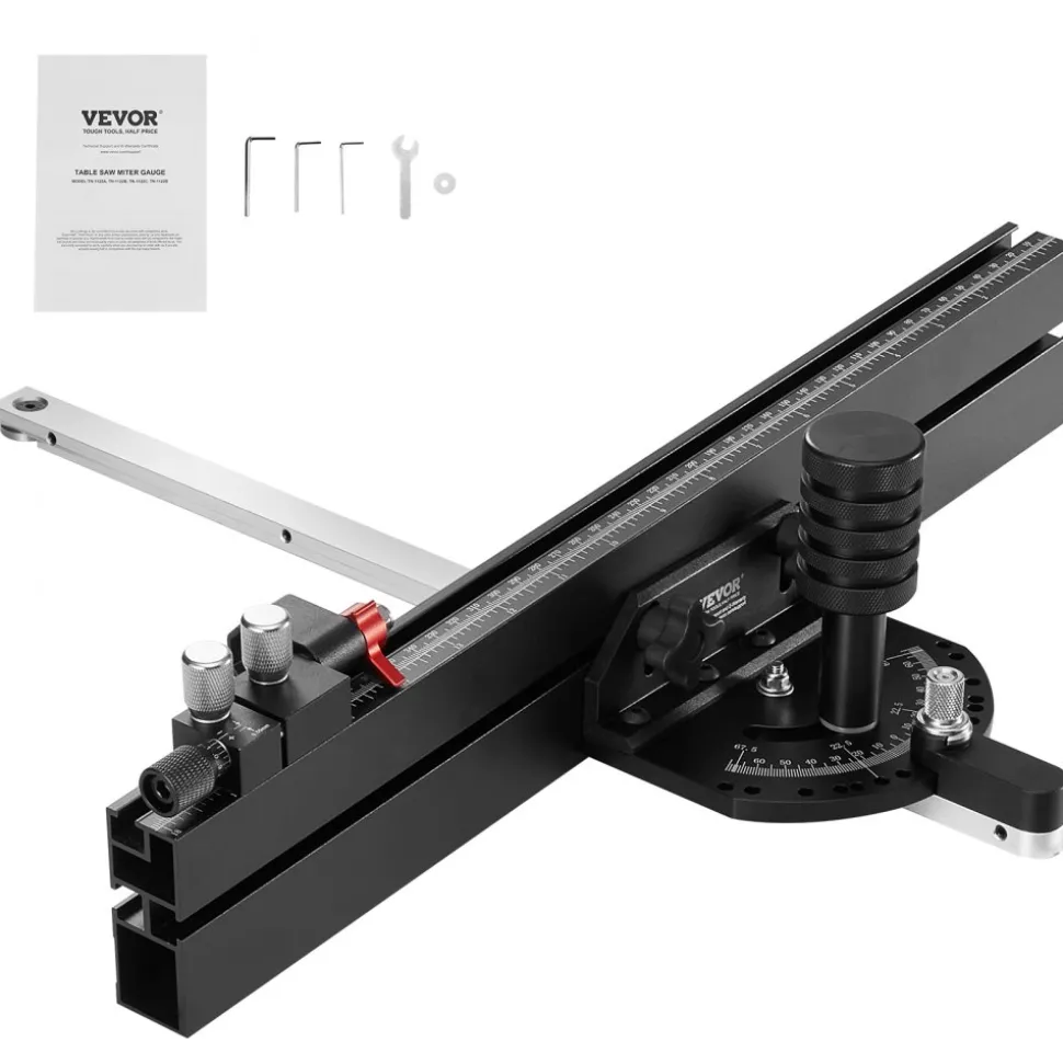 VEVOR Precision Miter Gauge, Standard Slot 3/4'' x 3/8'', Aluminum Alloy Table Saw Miter Gauge with 18 in Grating 15 Angle Stops Adjustable Spring Loaded Plunger and Removable Disc, for Woodworking