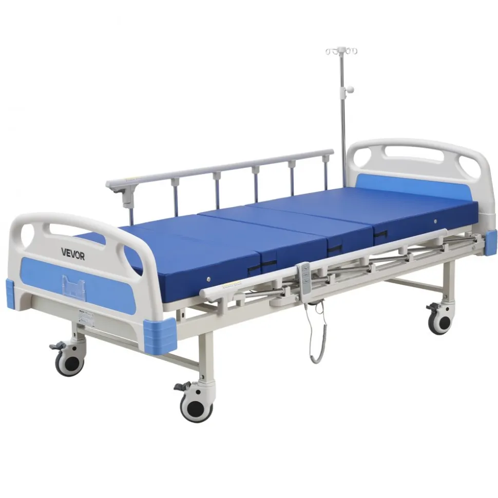 VEVOR Premium 3 Function Full Electric Hospital Bed, ICU Electric Medical Bed with Backrest, Legrest & Height Adjustment, 5" Locking Casters, High-Density Mattress for Home Hospital, 550LBS Loading