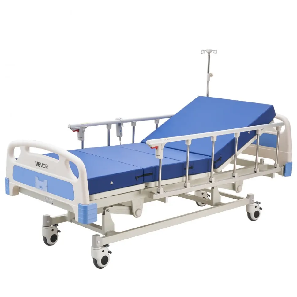 VEVOR Premium 3 Function Full Electric Hospital Bed, ICU Electric Medical Bed with Backrest, Legrest & Height Adjustment, 5" Locking Casters, High-Density Mattress for Home Hospital, 550LBS Loading