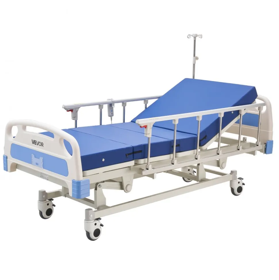 VEVOR Premium 3 Function Full Electric Hospital Bed, ICU Electric Medical Bed with Backrest, Legrest & Height Adjustment, 5" Locking Casters, High-Density Mattress for Home Hospital, 550LBS Loading