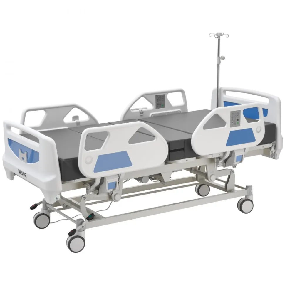 VEVOR Premium 5 Function Full Electric Hospital Bed, ICU Medical Bed with Cardiac Chair, CPR, Trendelenburg & Reverse Trendelenburg, Central Locking System with 5" Casters for Home Hospital, 550LBS
