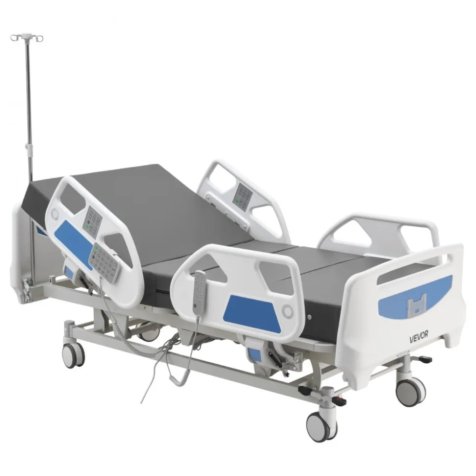VEVOR Premium 5 Function Full Electric Hospital Bed, ICU Medical Bed with Cardiac Chair, CPR, Trendelenburg & Reverse Trendelenburg, Central Locking System with 5" Casters for Home Hospital, 550LBS
