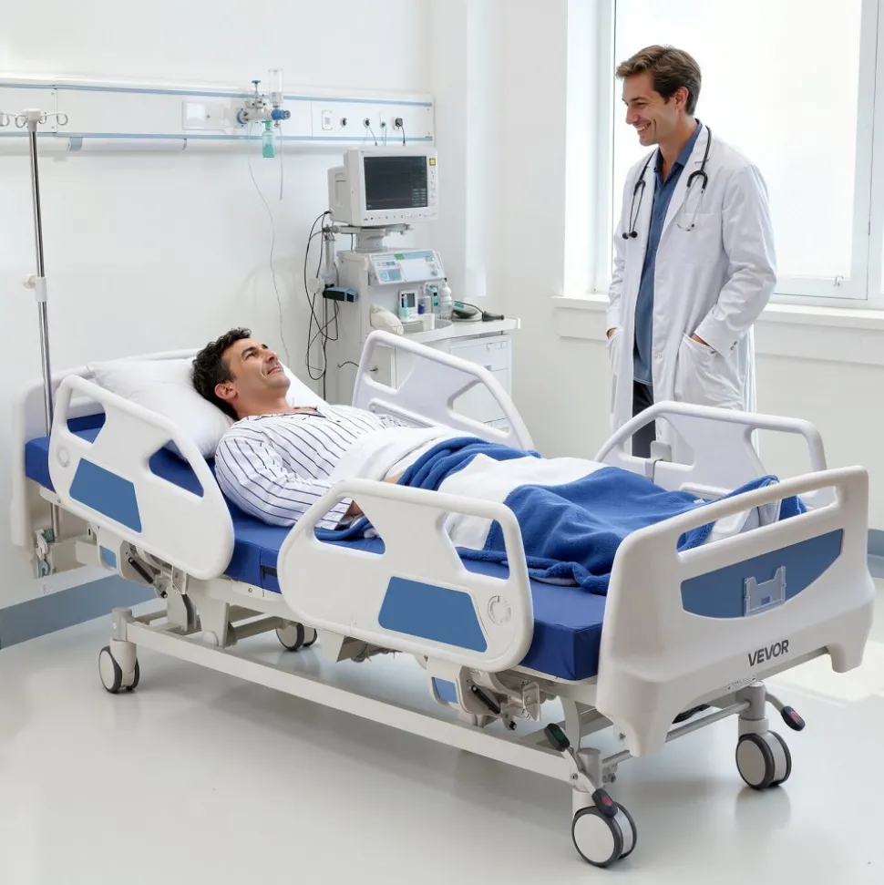VEVOR Premium 5 Function Full Electric Hospital Bed, ICU Electric Medical Bed with Trendelenburg & Reverse Trendelenburg and Central Locking System with 5" Casters for Home Hospital, 550LBS Loading