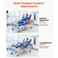 VEVOR Premium 2 Function Full Electric Hospital Bed, ICU Electric Medical Bed with Backrest & Legrest Adjustment, 5