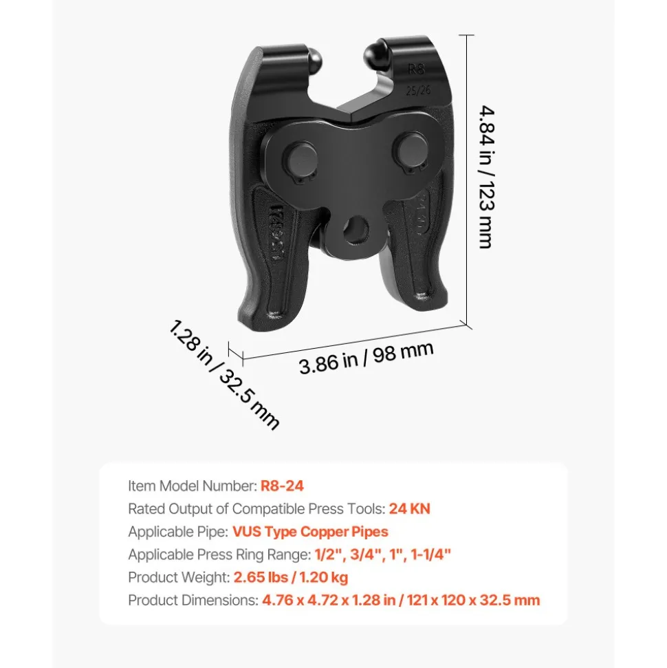 VEVOR Press Actuator for 24KN Compact Series Press Tools, Works with 1/2", 3/4", 1" & 1-1/4" Press Rings - Compatible with ProPress Copper Pipes (Ring NOT Included)