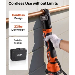 VEVOR Press Tool Kit, 18V Electric Pipe Crimping Tool for 1/2", 3/4", 1" Copper Tubes, 24KN Press Tool Compatible with ProPress - with 3 VUS Jaws, 2pcs 2AH Batteries, Fast Charger & Carrying Case