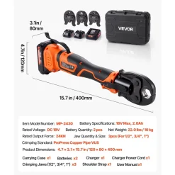 VEVOR Press Tool Kit, 18V Electric Pipe Crimping Tool for 1/2