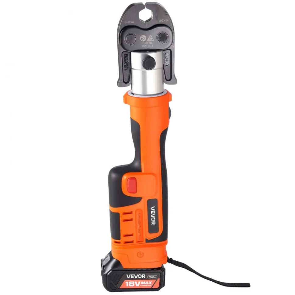 VEVOR Press Tool, 18V Electric Crimping Tool for 1/2", 3/4", 1", 1-1/4", 1-1/2", 2" Copper Pipes, 32KN Press Tool Compatible with ProPress - with 6 VUS Jaws, 2PCS 4AH Batteries, Charger & Toolbox