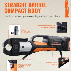 VEVOR Press Tool, 18V Electric Pipe Crimping Tool for 1/2" to 2" Copper Pipes, 32KN Press Tool Kit Compatible with ProPress - with 6 VUS Press Jaws, 2pcs 4AH Battery, Fast Charger & Carrying Case