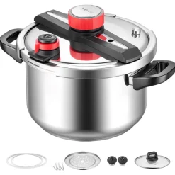 VEVOR Pressure Cooker, 10Qt Pressure Cooker Stainless Steel, Pressures Canner with Steaming Rack, Tempered Glass Lid, Three Pressures Settings for Meat, Beans, Rice, Soup, Sauces, Cook up to 100 kPa