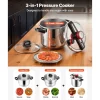 VEVOR Pressure Cooker, 12Qt Pressure Cooker Stainless Steel, Pressures Canner with Steaming Rack, Tempered Glass Lid, Three Pressures Settings for Meat, Beans, Rice, Soup, Sauces, Cook up to 100 kPa