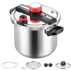 VEVOR Pressure Cooker, 12Qt Pressure Cooker Stainless Steel, Pressures Canner with Steaming Rack, Tempered Glass Lid, Three Pressures Settings for Meat, Beans, Rice, Soup, Sauces, Cook up to 100 kPa