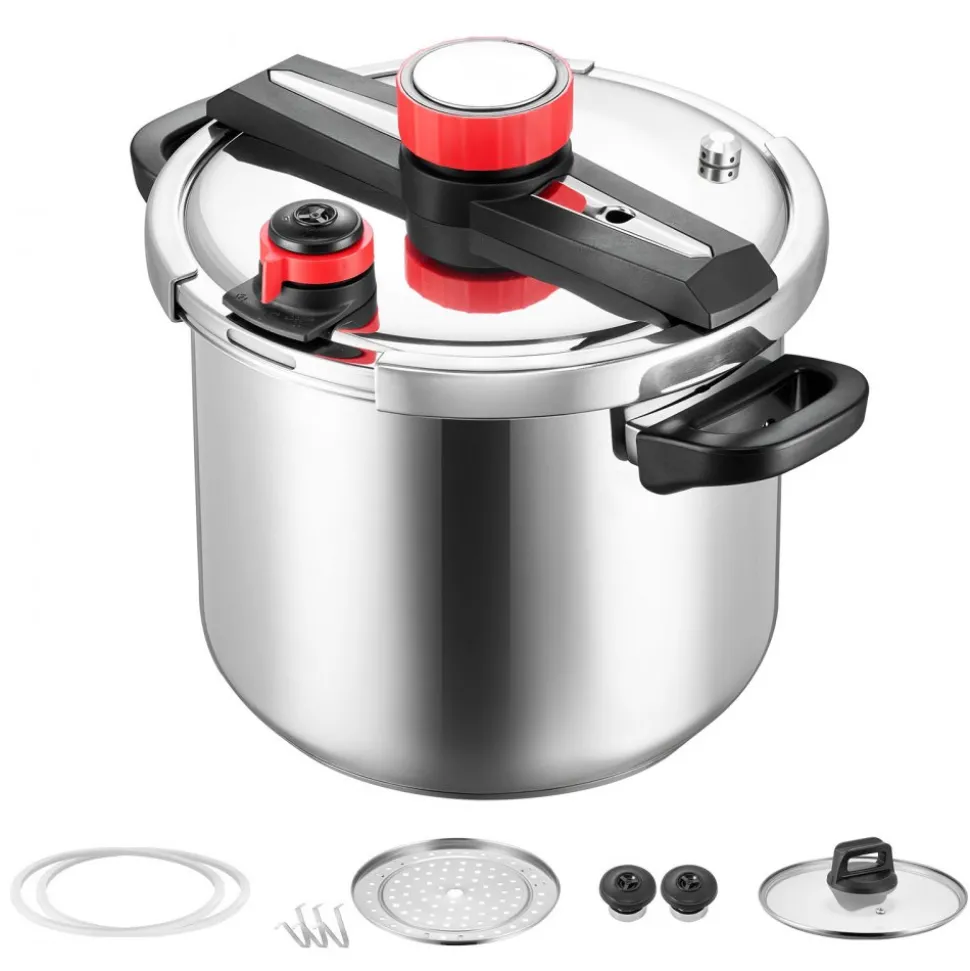 VEVOR Pressure Cooker, 12Qt Pressure Cooker Stainless Steel, Pressures Canner with Steaming Rack, Tempered Glass Lid, Three Pressures Settings for Meat, Beans, Rice, Soup, Sauces, Cook up to 100 kPa