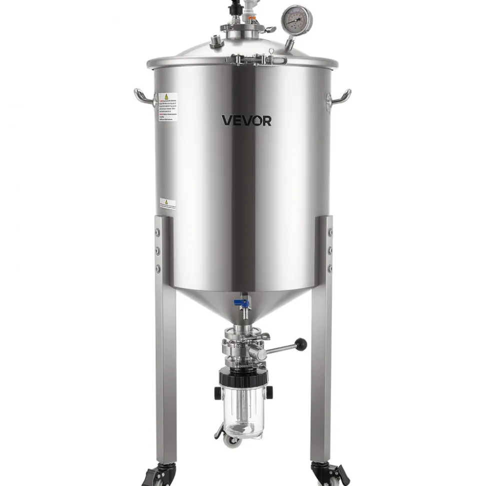 VEVOR Pressure Fermenter 15 PSI, 16 Gal/60L All-in-One Stainless Steel Conical Secondary Fermentation Bucket, with Cooling Tube, Yeast Slurry Collection Bottle, for Wine, Beer Brewing Equipment