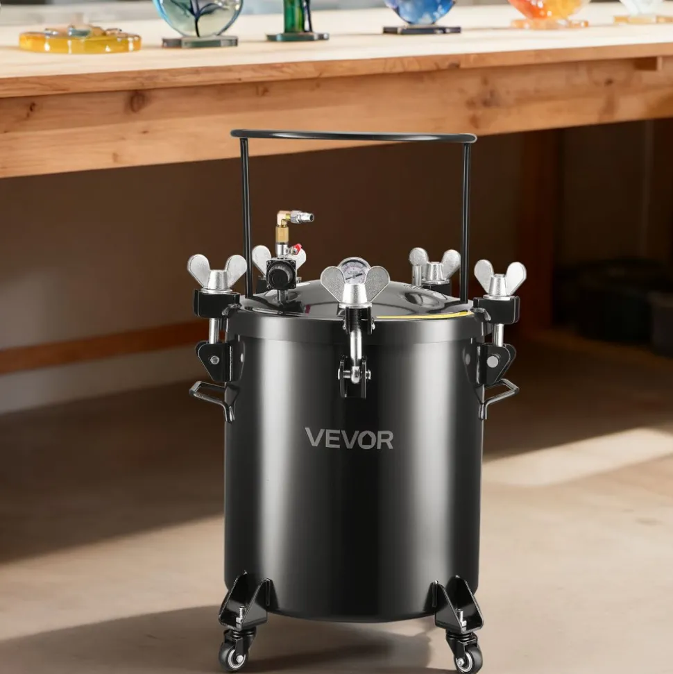 VEVOR Pressure Pot Tank, 10.6 Gal/40 L Heavy Duty Steel Air Tool Pressure Pot, Pressures Pots with Three Quick-Connect Couplers for Home Use, DIY, Art Creations, Large-Diameter Tank