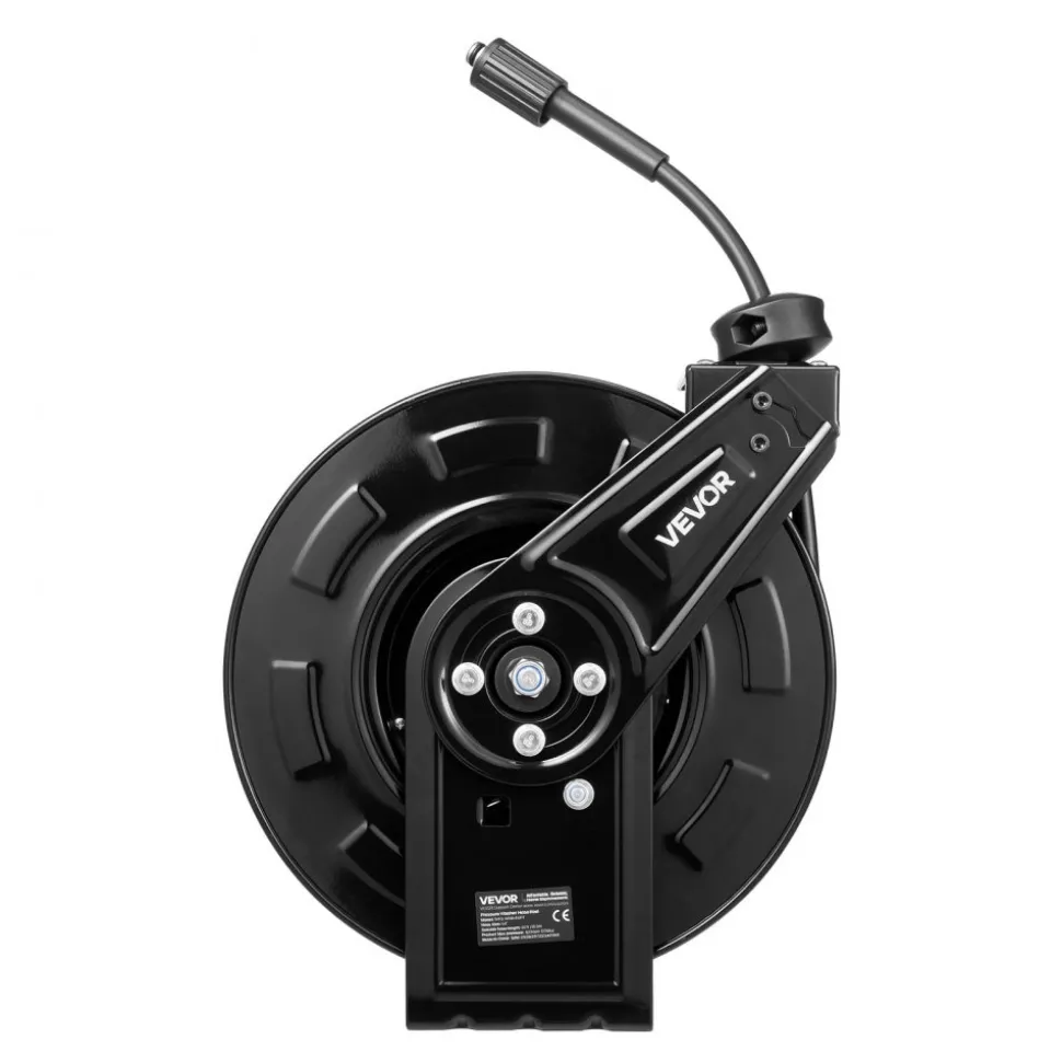 VEVOR Pressure Washer Hose Reel, 60 ft x 1/4 inch Retractable Power Heavy-Duty Steel Washer Hose Reel, 4000PSI Max, Auto-Rewinding, Flexible Wall/Floor Mounted for Car Washing,Garden,Floor Cleaning