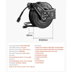 VEVOR Pressure Washer Hose Reel, 60 ft x 1/4 inch Retractable Power Heavy-Duty Steel Washer Hose Reel, 4000PSI Max, Auto-Rewinding, Flexible Wall/Floor Mounted for Car Washing,Garden,Floor Cleaning