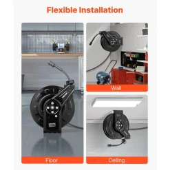 VEVOR Pressure Washer Hose Reel, 60 ft x 1/4 inch Retractable Power Heavy-Duty Steel Washer Hose Reel, 4000PSI Max, Auto-Rewinding, Flexible Wall/Floor Mounted for Car Washing,Garden,Floor Cleaning