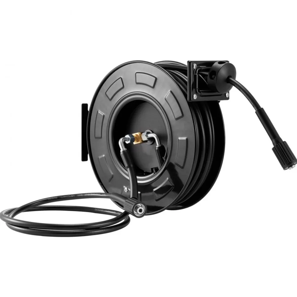 VEVOR Pressure Washer Hose Reel, 60 ft x 1/4 inch Retractable Power Heavy-Duty Steel Washer Hose Reel, 4000PSI Max, Auto-Rewinding, Flexible Wall/Floor Mounted for Car Washing,Garden,Floor Cleaning