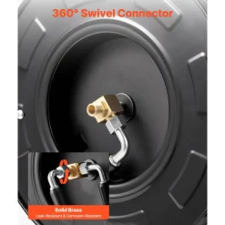 VEVOR Pressure Washer Hose Reel, 60 ft x 1/4 inch Retractable Power Heavy-Duty Steel Washer Hose Reel, 4000PSI Max, Auto-Rewinding, Flexible Wall/Floor Mounted for Car Washing,Garden,Floor Cleaning