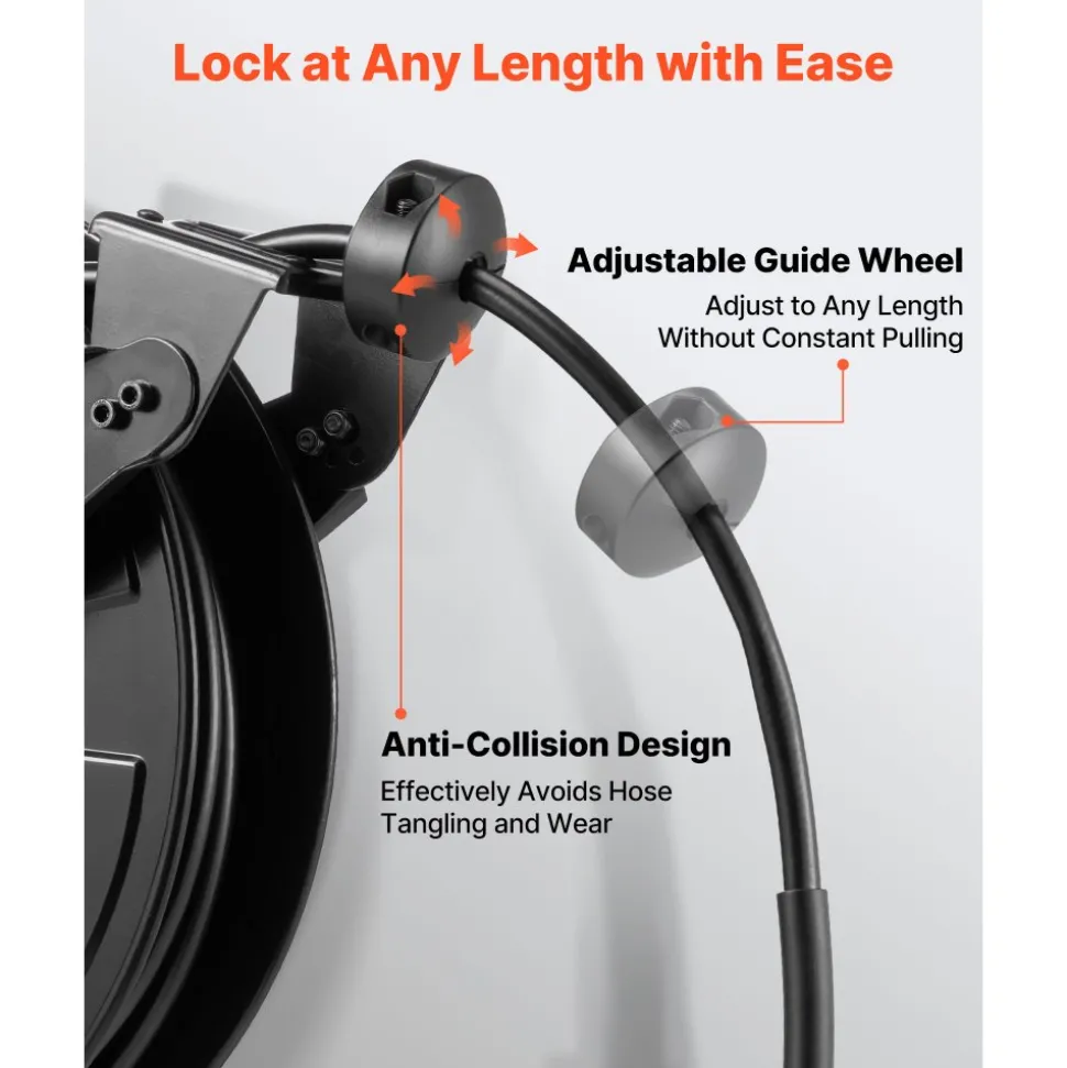 VEVOR Pressure Washer Hose Reel, 50 ft x 3/8 inch Retractable Power Heavy-Duty Steel Washer Hose Reel, 4000PSI Max, Auto-Rewinding, Flexible Wall/Floor Mounted for Car Washing,Garden,Floor Cleaning