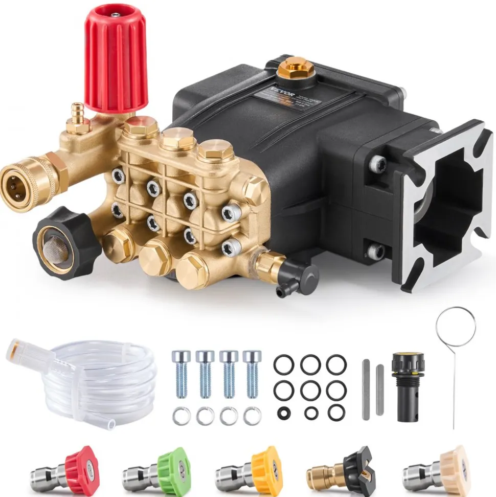 VEVOR Pressure Washer Pump, 3/4" Shaft Horizontal Triplex Plunger, 3300 PSI, 2.5GPM, Replacement Power Washer Pumps Kit with 5 Nozzles, Compatible with Simpson MorFlex 40224, 40225, 40226, Santoprene