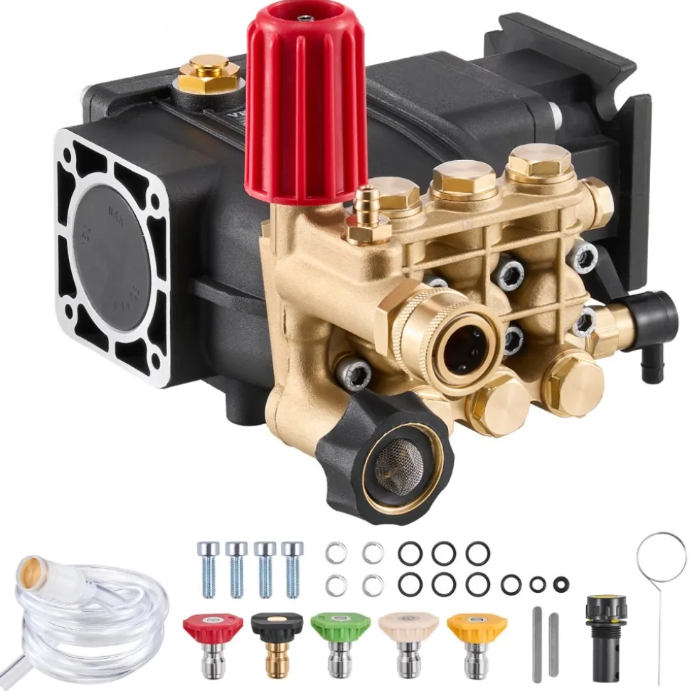 VEVOR Pressure Washer Pump, 3/4" Shaft Horizontal Triplex Plunger, 3300 PSI, 2.5GPM, Replacement Power Washer Pumps Kit with 5 Nozzles, Compatible with Simpson MorFlex 40224, 40225, 40226, Santoprene