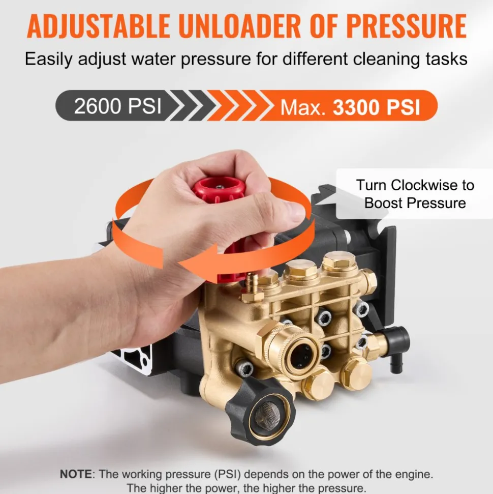 VEVOR Pressure Washer Pump, 3/4" Shaft Horizontal Triplex Plunger, 3300 PSI, 2.5GPM, Replacement Power Washer Pumps Kit with 5 Nozzles, Compatible with Simpson MorFlex 40224, 40225, 40226, Santoprene